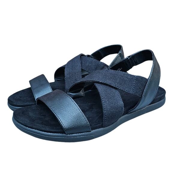 Black Crisscross Sandals Size 10 Canvas Synthetic Strappy Slingback Flats - Picture 3 of 12